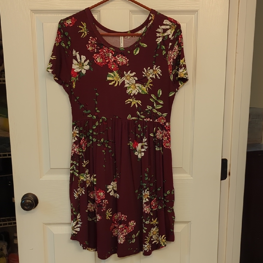 New Floral Burgundy Dress